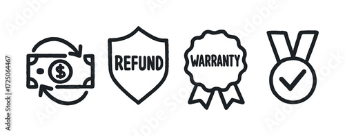 Money refund warranty and guarantee icons set