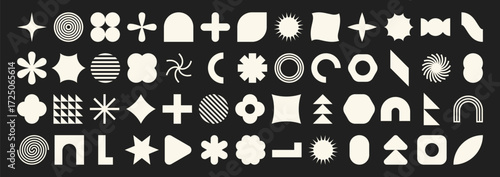 Collection of geometric graphic elements. Brutalist style abstract shapes. Retro design. Vector illustration
