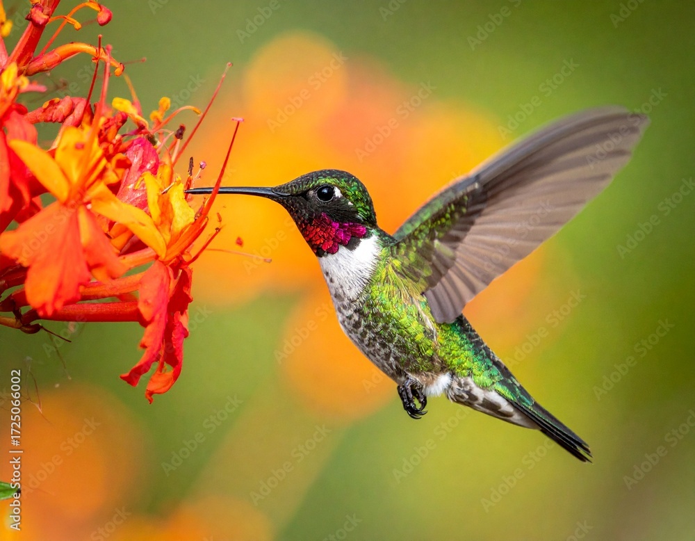 Fototapeta premium The hummingbird is drinking nectar