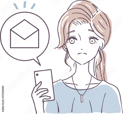 メールが届かないスマホを持つ女性のベクターイラスト素材