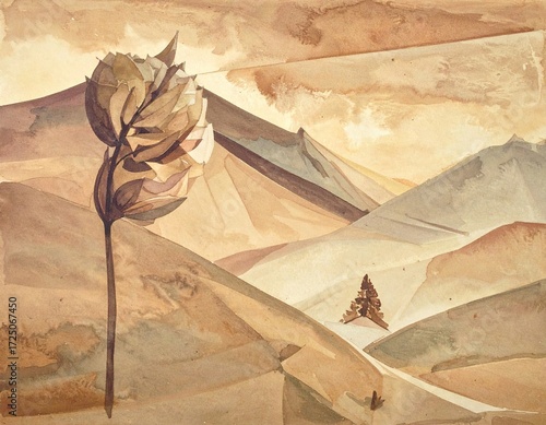 Abstract Landscape Painting Brown Tones Hills