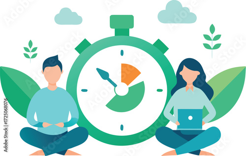 Time Management Illustration with People Meditating on Transparent Background Meditating
