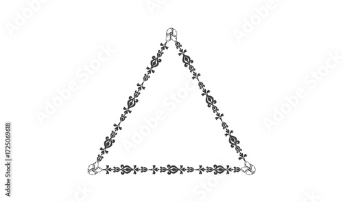 Abstract triangle shape formed by small dark objects on white background