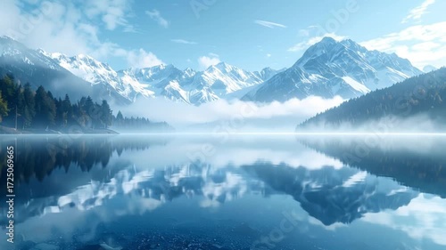 Wallpaper Mural Mountain lake misty morning Torontodigital.ca