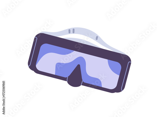 Goggles for scuba diving. Mask for snorkeling. Glasses for swimming deeply under water in sea. Diver equipment for underwater snorkelling. Flat isolated vector illustration on white background