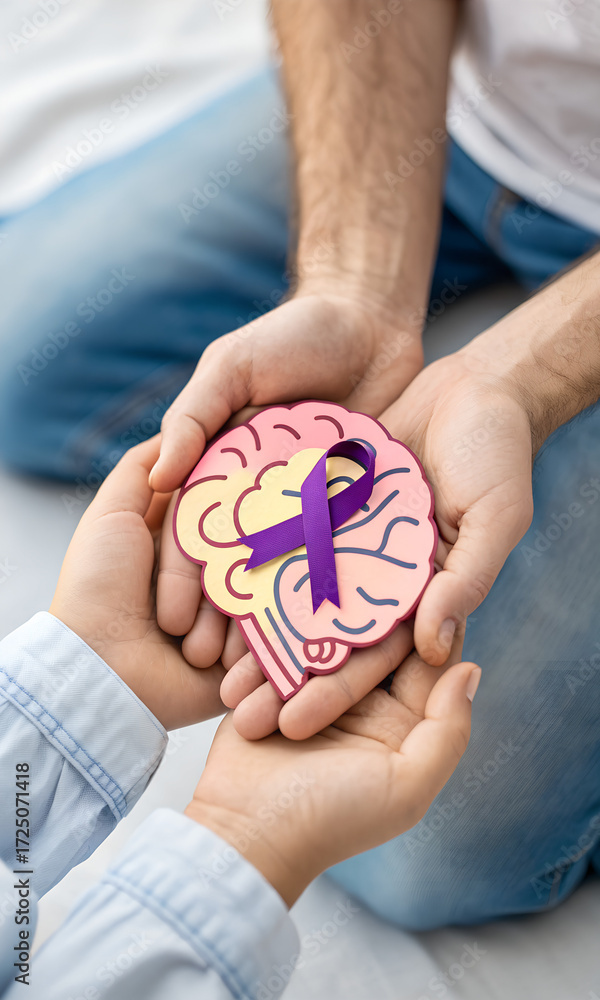 custom made wallpaper toronto digitalAdult and child hands holdng brain paper cutout, raiing awareness for epilepsy stroke, and mental health