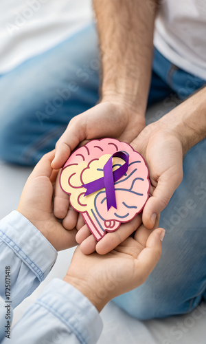 Wallpaper Mural Adult and child hands holdng brain paper cutout, raiing awareness for epilepsy stroke, and mental health Torontodigital.ca