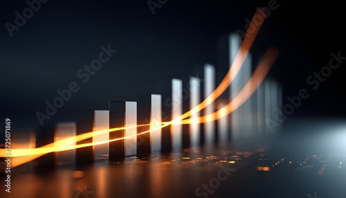Bar graph with golden light. Financial growth concept