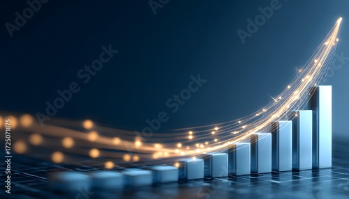 Bar graph with golden light. Financial growth concept
