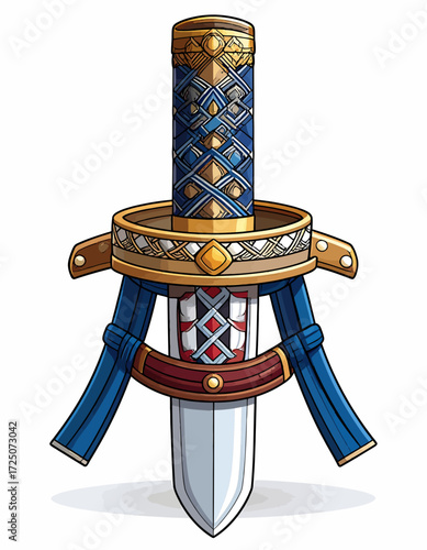 Decorative Fantasy Style Dagger Ornate Details, Medieval Era Weapon Illustration