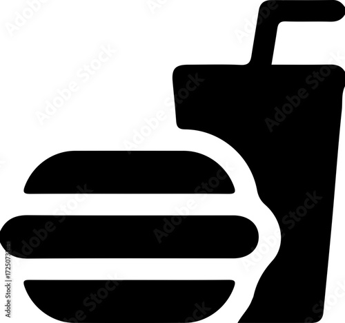 Burger and Drink Silhouette Vector Icon with Soda Cup and Hamburger Layers for Fast Food and Restaurant Menu Design