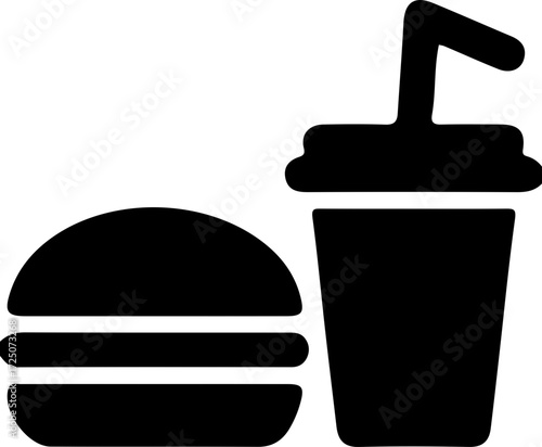 Burger and Drink Silhouette Vector Icon with Soda Cup and Hamburger Layers for Fast Food and Restaurant Menu Design