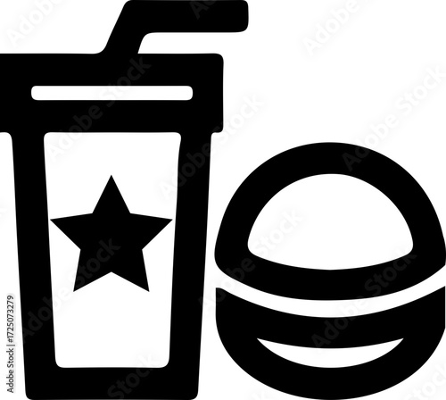 Burger and Drink Silhouette Vector Icon with Soda Cup and Hamburger Layers for Fast Food and Restaurant Menu Design