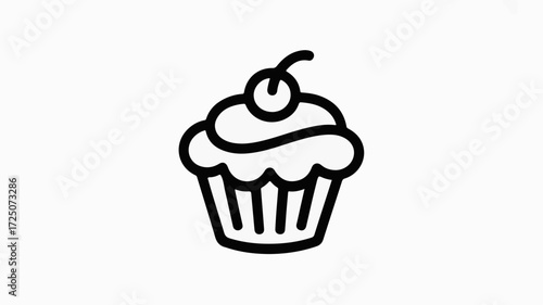 Delicious cupcake with cherry on top, perfect for bakery branding, party invitations, or sweet treat promotions, simple dessert design, vector origin