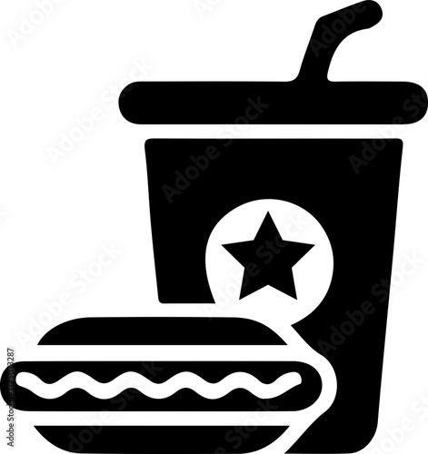 Burger and Drink Silhouette Vector Icon with Soda Cup and Hamburger Layers for Fast Food and Restaurant Menu Design