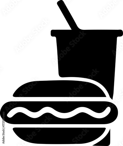 Burger and Drink Silhouette Vector Icon with Soda Cup and Hamburger Layers for Fast Food and Restaurant Menu Design