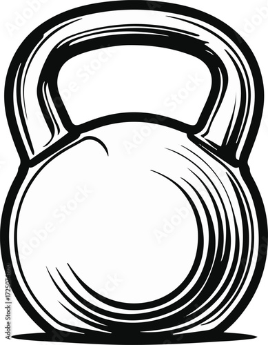 Kettlebell line art, bold thick outline, white background
