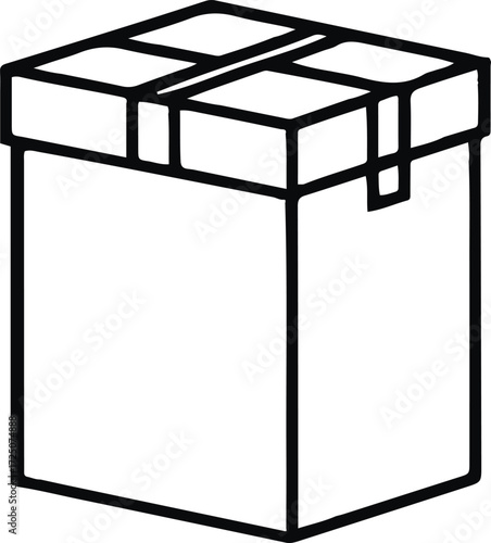 Minimal delivery cardboard box icon, bold outline, white background 1