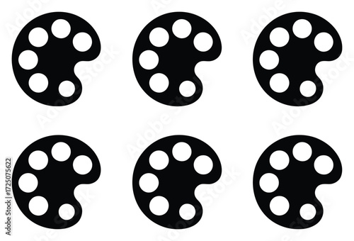 Six simple black artist paint palette icons arranged on a white background
