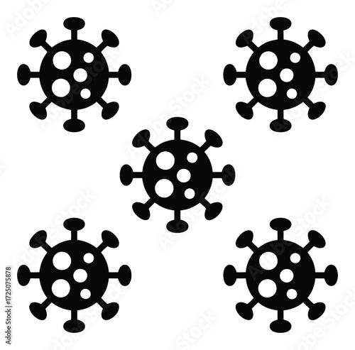 Black coronavirus icons on white background depicting pandemic and contagious disease