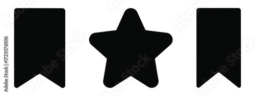 Black star and ribbon bookmarks outline icon on a white background