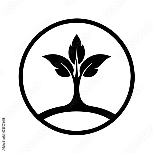 A clean, stark black and white silhouette icon featuring the simple yet strong form of a sprouting coconut palm (Tunas Kelapa). This specific symbol represents growth, loyalty, dedication