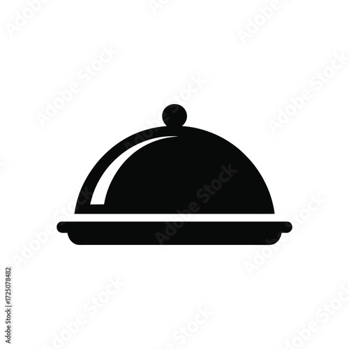 Black And White Icon Of A Food Cloche On A White Background