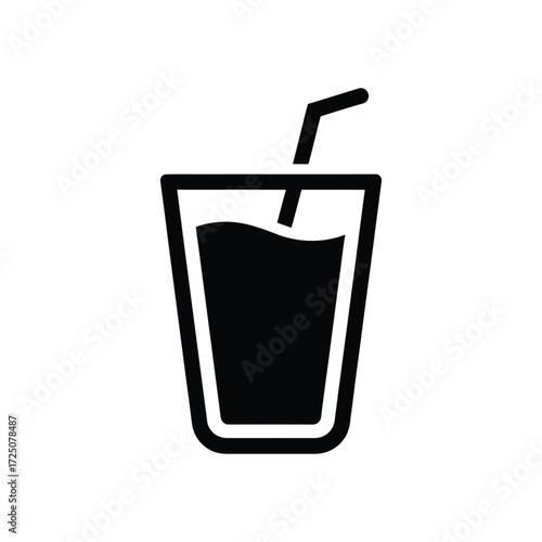 Black And White Icon Of A Drink With A Straw Design