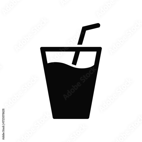 Black And White Icon Of A Glass Of Drink With Straw