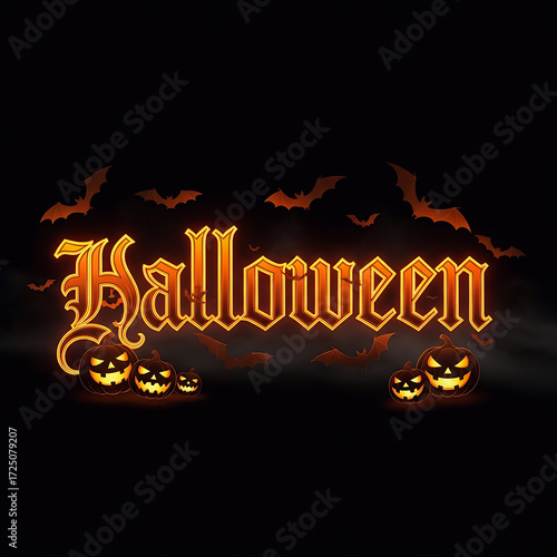 Happy Halloween! Spooky Pumpkins and Bats Glowing in the Dark for a Frightful Festive Celebration