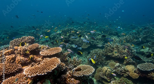 Wallpaper Mural Underwater scene showing a vibrant coral reef with many colorful fish swimming around in the ocean water Torontodigital.ca