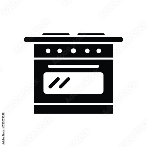 Black And White Icon of Kitchen Stove With Oven and Two Burners