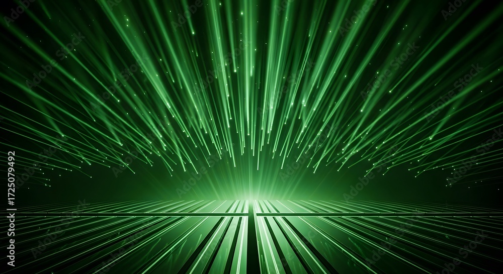 Obraz premium Green Light Beams Futuristic Abstract Digital Stage