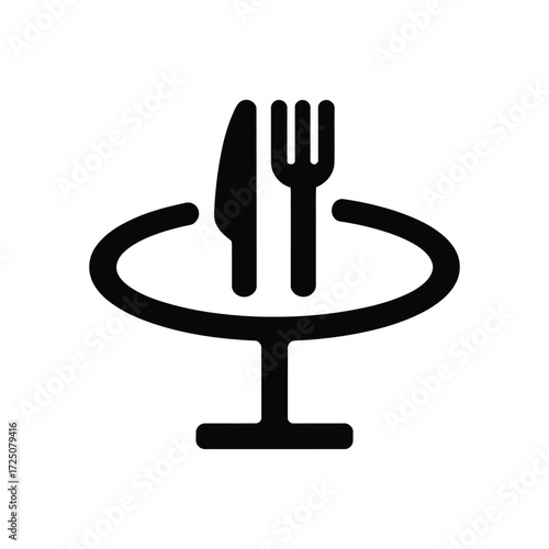Black And White Icon Of Table Setting With Fork And Knife