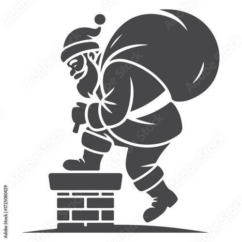 Santa Claus silhouette climbing chimney with sack of gifts vector illustration