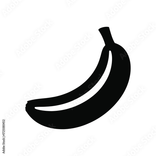 Black Banana Icon on White Background, Simple Fruit Silhouette