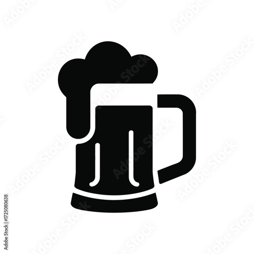 Black Beer Mug Icon With Foamy Head On A Clean White Background