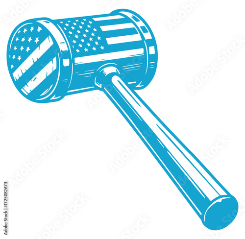 American flag gavel illustration representing justice and the united states government
