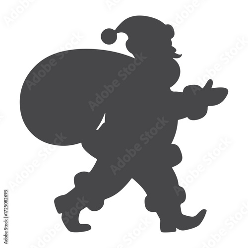 Santa Claus silhouette carrying large gift sack over shoulder vector illustration
Keywords
