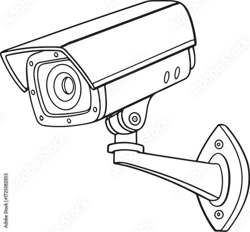 Vector line art of a CCTV camera mounted for building security protection and video surveillance system design