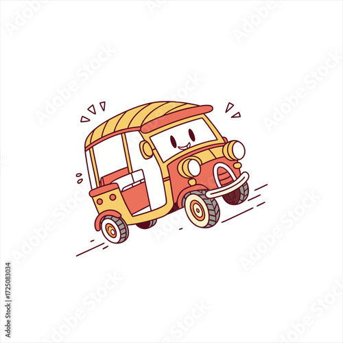 Cute cartoon tuk tuk vehicle with a happy face