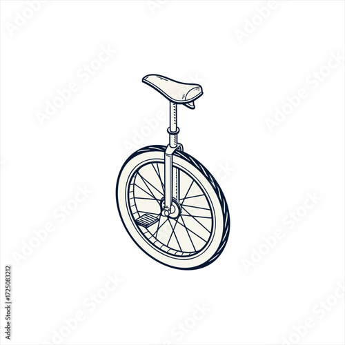 Hand drawn illustration of a single wheel bicycle unicycle on a white background