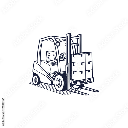 Forklift truck lifting a pallet of boxes in a warehouse