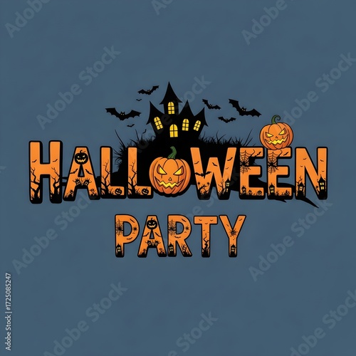 Halloween Party with Spooky Pumpkin and Haunted House Vector Art
