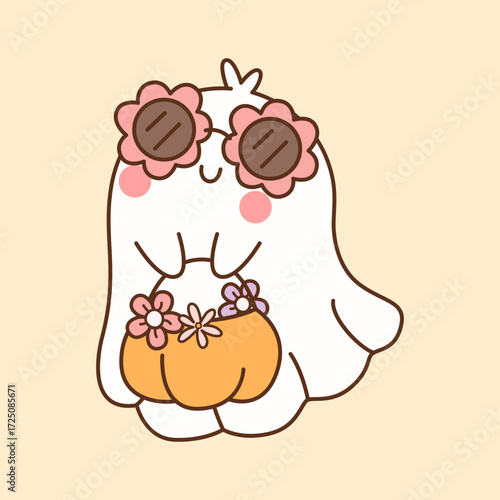 Cute Halloween ghost. Vector illustration.