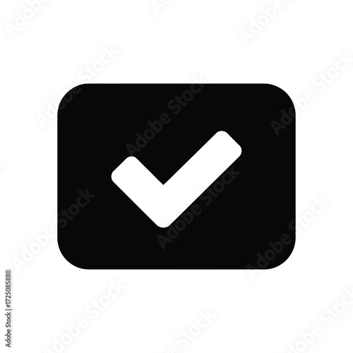 White Check Mark in a Black Rounded Square Icon on White Background