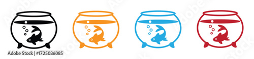 Simple line drawing of a fish in a round bowl with bubbles