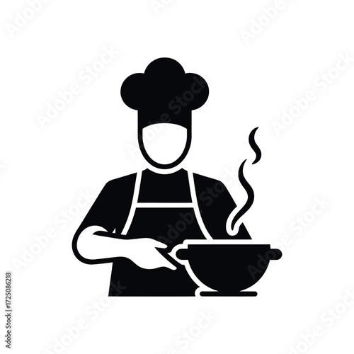 Black Chef Preparing Food Icon On White Background For Culinary Projects