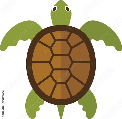 Flat Design Illustration of a Green Sea Turtle with Brown Shell Pattern
