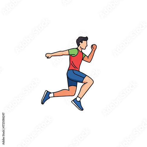 Full-body illustration of a young man running with a clenched fist in a dynamic pose against a plain white background with a bold and active mood.